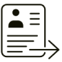 Icon representing a resume with a person icon and arrow